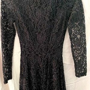 Long Sleeve Lace LBD with Silver Floral Stitching
